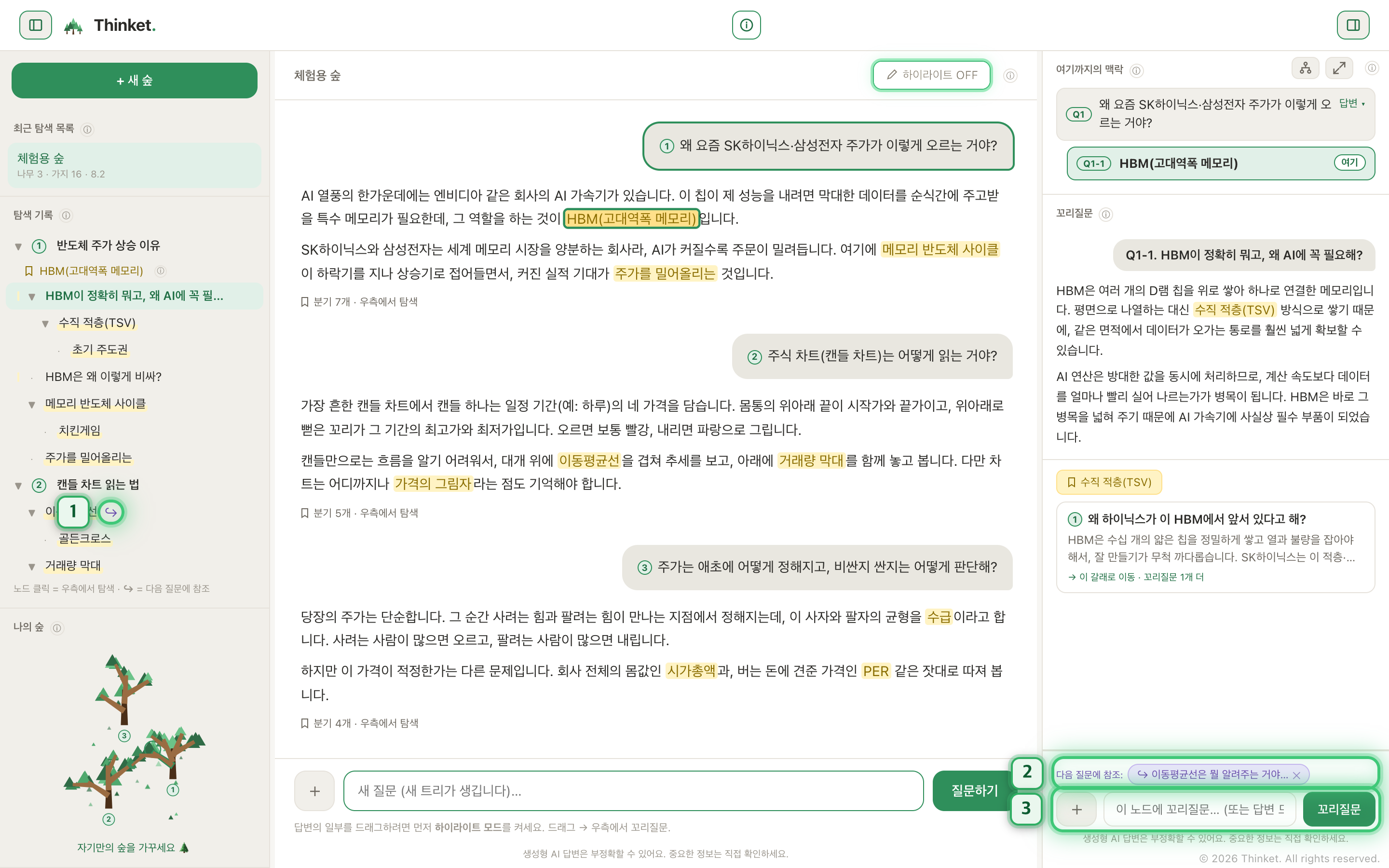 실제 화면: ① 좌측 트리 노드의 ↪ 버튼, ② 우측 입력칸 위 참조 바구니, ③ 입력칸